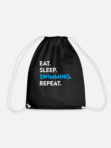 eat sleep swimming repeat - Drawstring Bag - black