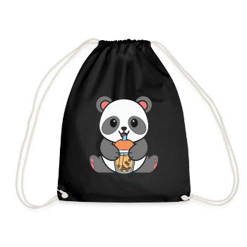Bubble Milk Tea Panda Drinking Boba Milk Tea - Turnbeutel - Schwarz - Vorne