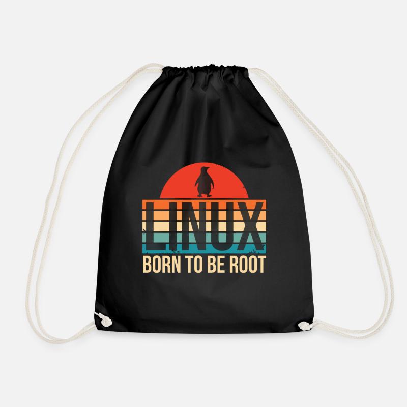Linux Born To Be Root Pinguin Nerd Coding Geek - Turnbeutel - Schwarz