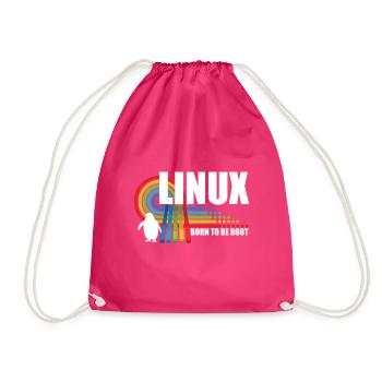 Born To Be Root Penguin Linux Nerd Coding Geek - Drawstring Bag - fuchsia - Front