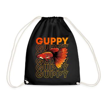 Guppy Fish 80's Style Tropical Fish Keeper - Drawstring Bag - black - Front