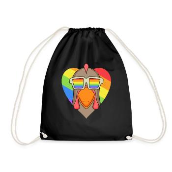 LGBT Tier Huhn Regenbogen Herz - Turnbeutel - Schwarz - Vorne