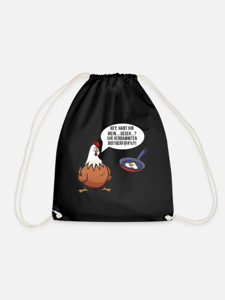 Hühner Sprüche Lustiges Huhn Motiv - Turnbeutel - Schwarz