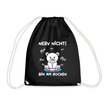 Bin am Zocken Gaming Eisbär - Turnbeutel - Schwarz - Vorne