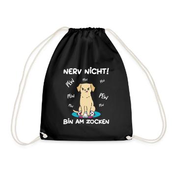 Bin am Zocken Gaming Labrador Hund - Turnbeutel - Schwarz - Vorne