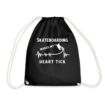 Skateboard Skater Ramp Skating Heartbeat - Drawstring Bag - black - Front