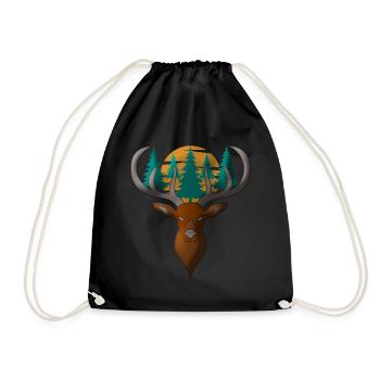 Deer head motif with forest and full moon - Drawstring Bag - black - Front