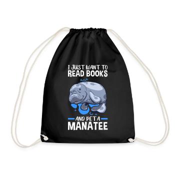 Reading books and petting manatee marine mammals - Drawstring Bag - black - Front