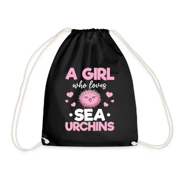 A girl who loves sea urchins - Drawstring Bag - black - Front