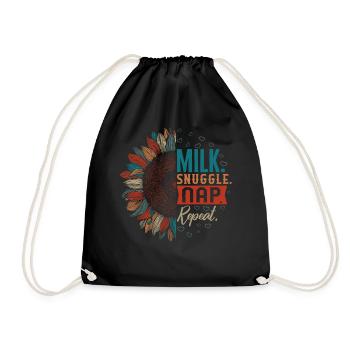 Napping Shirt, Milk Snuggle Nap Repeat, Funny - Drawstring Bag - black - Front