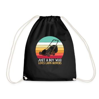 Only a boy The lawn mower loves lawn mowing grass - Drawstring Bag - black - Front