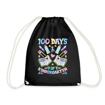 100 Days Kindergarten Team Sweet Sayings Funny - Drawstring Bag - black - Front