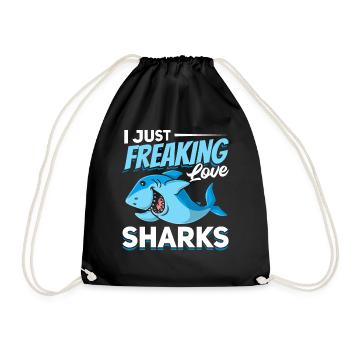 Großer White Shark Lover Ich liebe Haie einfach - Turnbeutel - Schwarz - Vorne