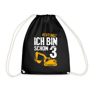 3. Geburtstag Bagger 3 Jahre Kindergeburtstag - Turnbeutel - Schwarz - Vorne
