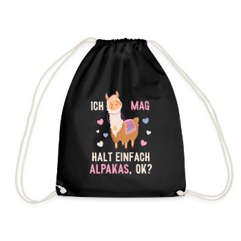 Ich mag einfach Alpakas Pako Lama Huacaya Alpaca - Turnbeutel - Schwarz - Vorne