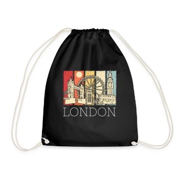 London Skyline Phone Booth Big Ben Double-Decker - Drawstring Bag - black - Front