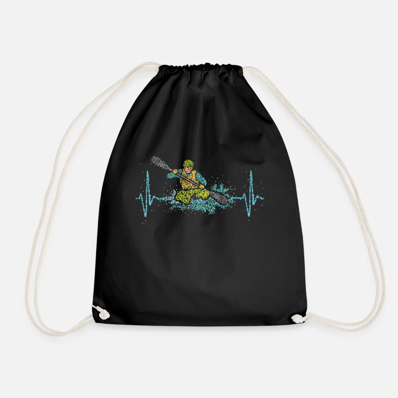 Kayak Kayak kayaking White water heartbeat - Drawstring Bag - black