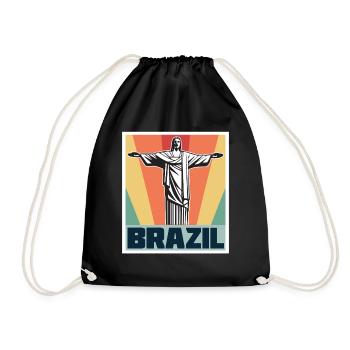 Brazil Retro Cristo Redentor Christ the Redeemer Statue Rio - Drawstring Bag - black - Front