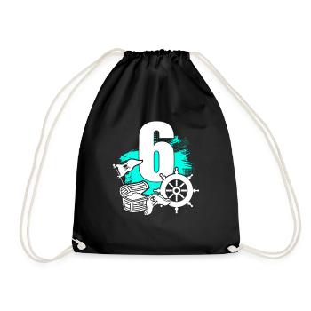 Pirate 6 year old pirates treasure 6th birthday - Drawstring Bag - black - Front