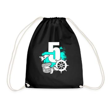 Pirate 5 year old pirates treasure 5th birthday - Drawstring Bag - black - Front