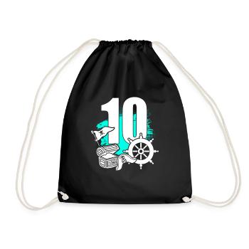 Pirate 10 year old pirates treasure 10th birthday - Drawstring Bag - black - Front