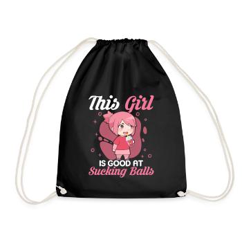 This Girl Is Good At Sucking Balls Kawaii Boba Tea - Drawstring Bag - black - Front
