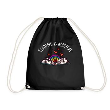Reading Books Book Lovers Bookworm Library - Drawstring Bag - black - Front
