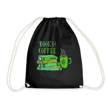 Bücher Kaffee Kaffeeliebhaber Buch Bibliothek - Turnbeutel - Schwarz - Vorne