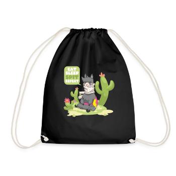 Eat Sleep Spit Repeat Llama Vicuna Guanaco - Drawstring Bag - black - Front