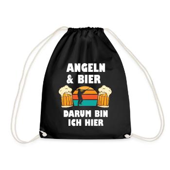 Angeln & Bier Darum Bin Ich Hier - Turnbeutel - Schwarz - Vorne