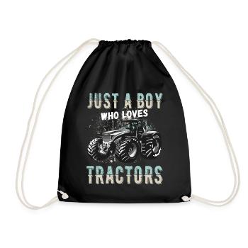 just a boy who loves tractors kids farmers - Drawstring Bag - black - Front