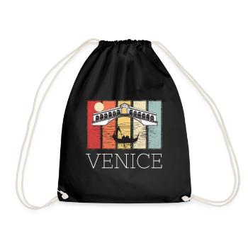 Italy Venice Bridge Grand Canal Gondola - Drawstring Bag - black - Front