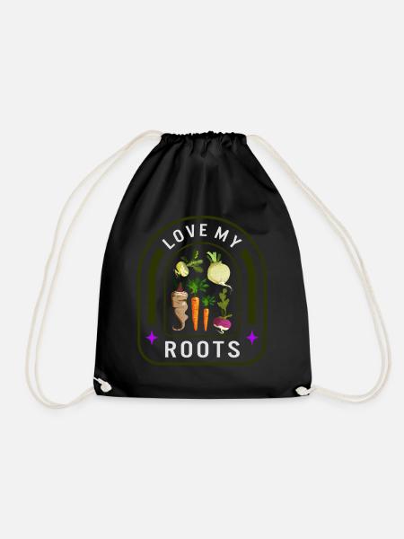 Roots Gemüse Shirt, Love My Roots Tee, - Turnbeutel - Schwarz