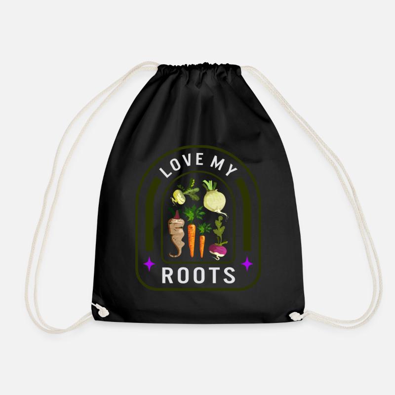 Roots Gemüse Shirt, Love My Roots Tee, - Turnbeutel - Schwarz