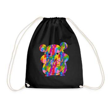 Hamster Colorful Vintage Rainbow Retro Rodent - Drawstring Bag - black - Front