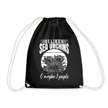 I like sea urchins & maybe 3 people sea urchins - Drawstring Bag - black - Front