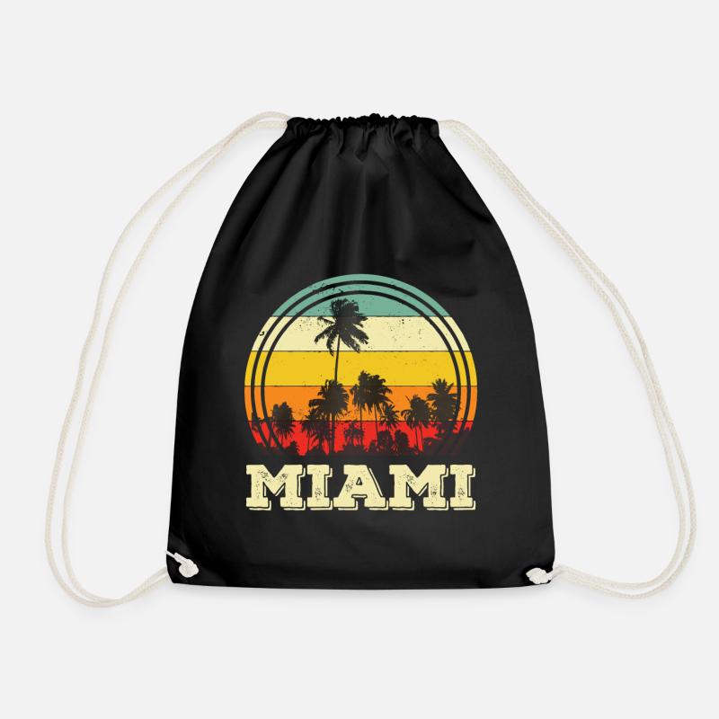Miami Retro Florida Palmen Skyline Strand - Turnbeutel - Schwarz