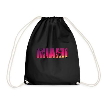 Miami Skyline Palms Sun Sea Florida - Drawstring Bag - black - Front