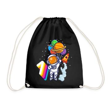 Astronaut 1st Birthday Space Boy Gift - Drawstring Bag - black - Front