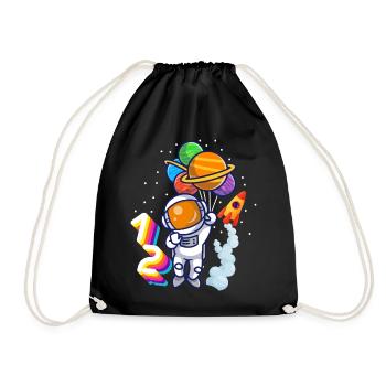 Astronaut 12th Birthday Space Boy Gift - Drawstring Bag - black - Front