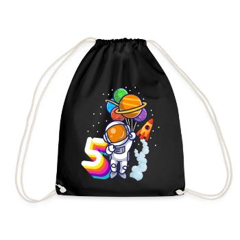 Astronaut 5th Birthday Space Boy Gift - Drawstring Bag - black - Front