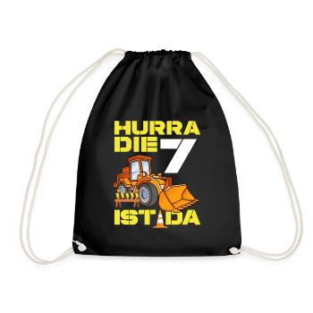 Excavator 7th Birthday Excavator Driver Boy Gift - Drawstring Bag - black - Front