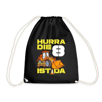 Excavator 8th Birthday Excavator Driver Boy Gift - Drawstring Bag - black - Front