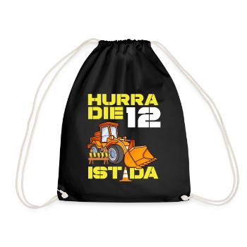 Excavator 12th Birthday Excavator Driver Boy Gift - Drawstring Bag - black - Front