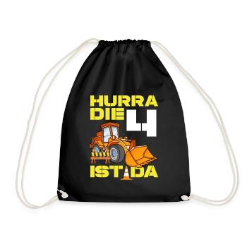 Excavator 4th Birthday Excavator Driver Boy Gift - Drawstring Bag - black - Front