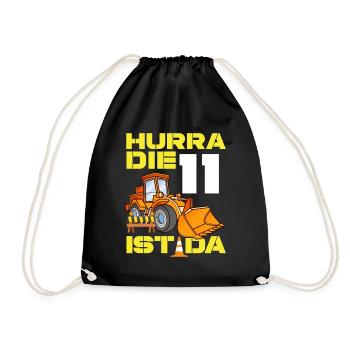 Excavator 11th Birthday Excavator Driver Boy Gift - Drawstring Bag - black - Front