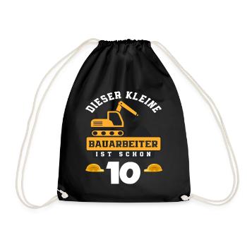 Construction Worker 10th Birthday Excavator Boys Gift - Drawstring Bag - black - Front