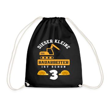 Construction Worker 3rd Birthday Excavator Boys Gift - Drawstring Bag - black - Front