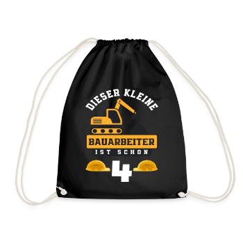 Construction Worker 4th Birthday Excavator Boys Gift - Drawstring Bag - black - Front