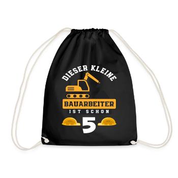 Construction Worker 5th Birthday Excavator Boys Gift - Drawstring Bag - black - Front